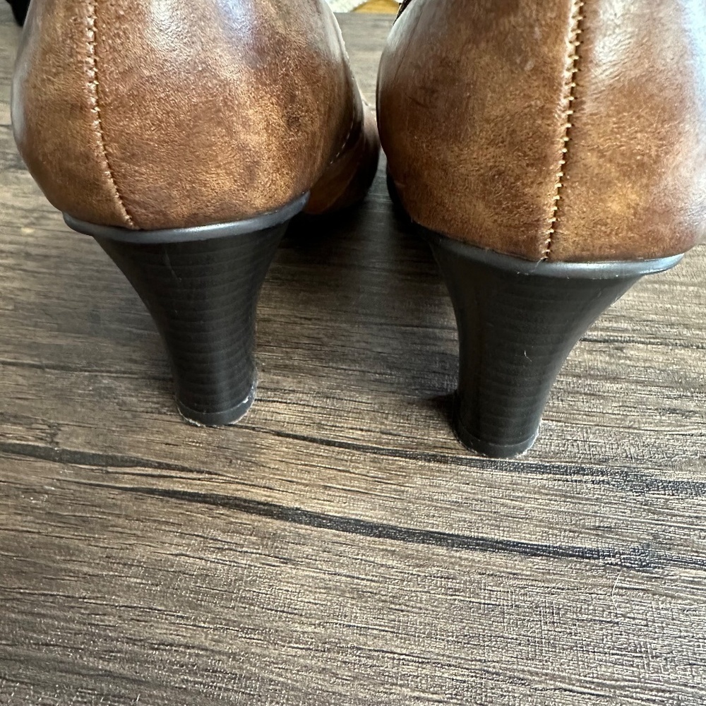 *MADDEN GIRL* Brown Danceer Faux Leather Patchwork Heels Size 6 - Picture 10 of 13